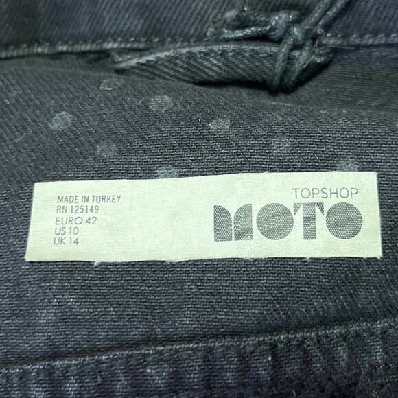 Topshop Black Rhinestone Embellished Button Denim Jeans Moto Coat Jacket Size 10 - Picture 5 of 6